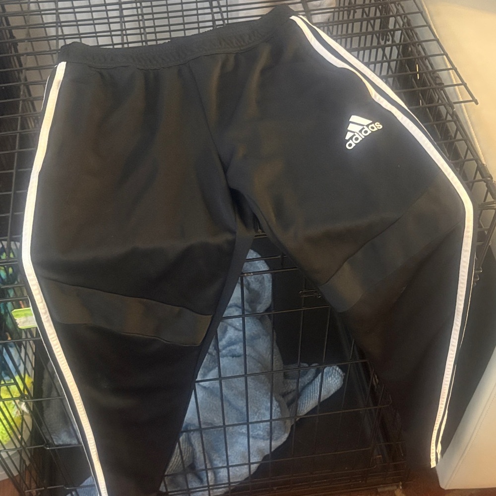 Adidas Kids Black Joggers with White Stripes